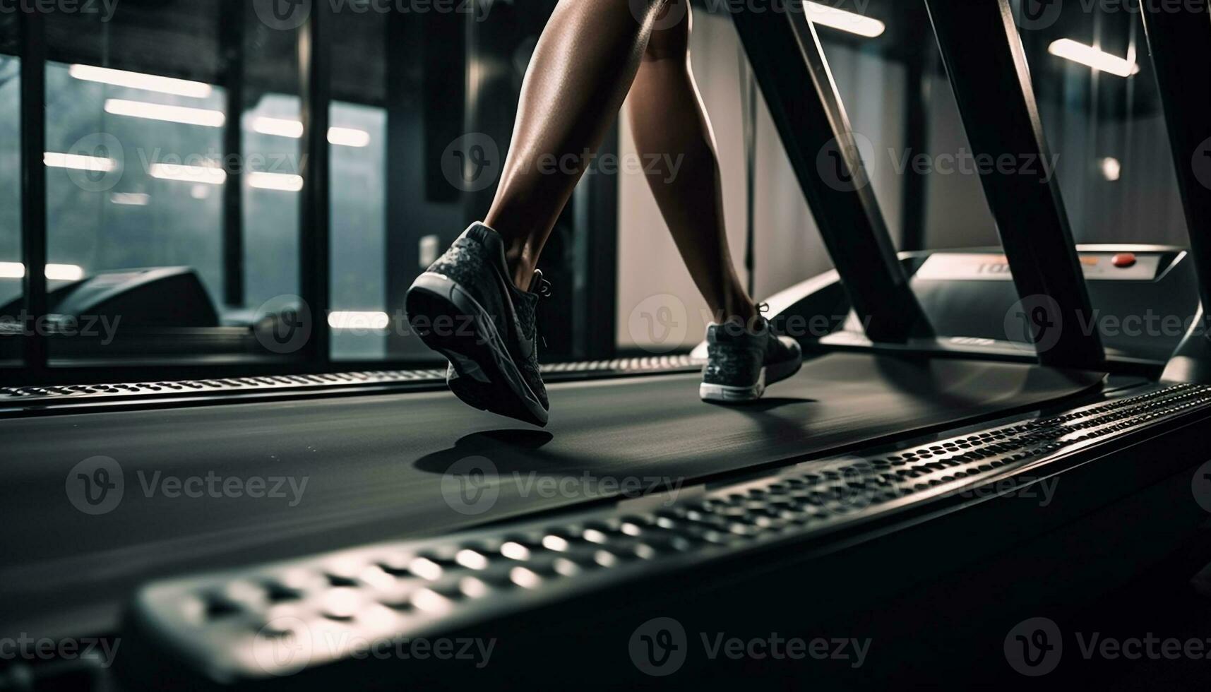 One athlete running on treadmill for wellbeing generated by AI photo