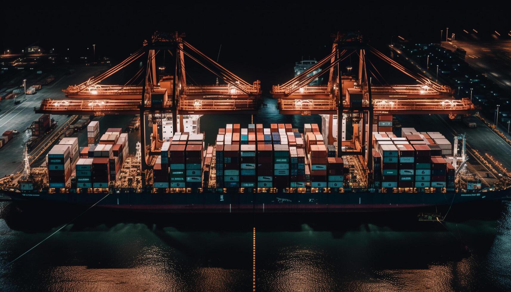 Container ship loading steel at Rotterdam shipyard generated by AI photo