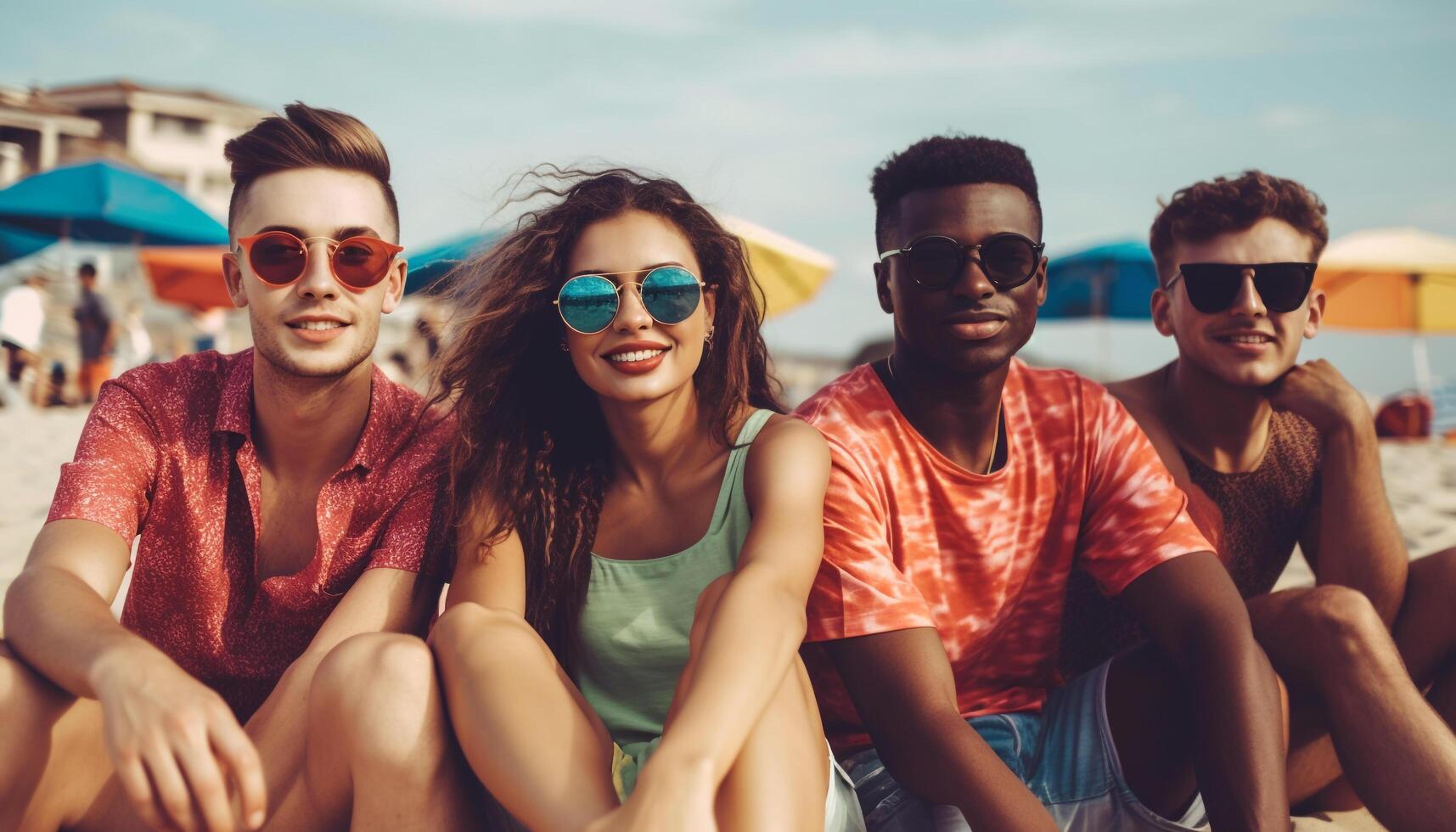 Smiling group enjoys carefree yacht vacation fun generated by AI photo