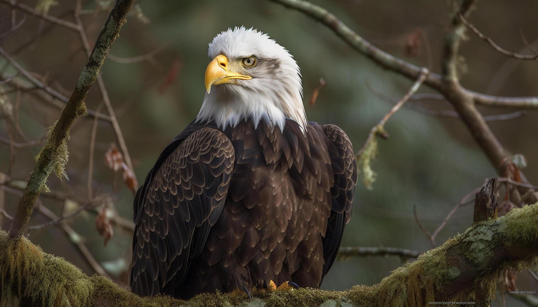 Majestic bald eagle perching on tree branch generated by AI photo