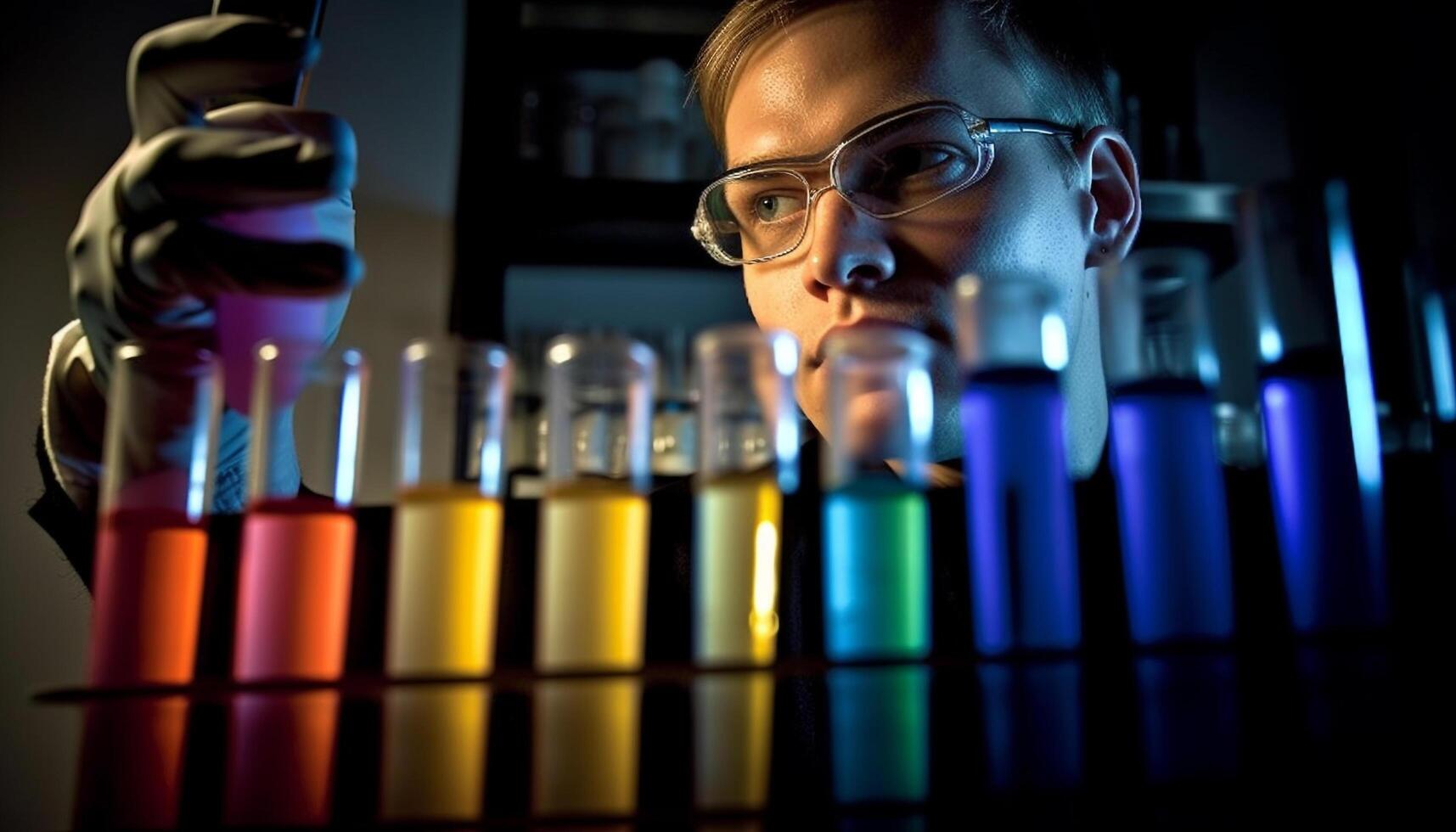 Scientist analyzing liquid concentration in test tube generated by AI photo