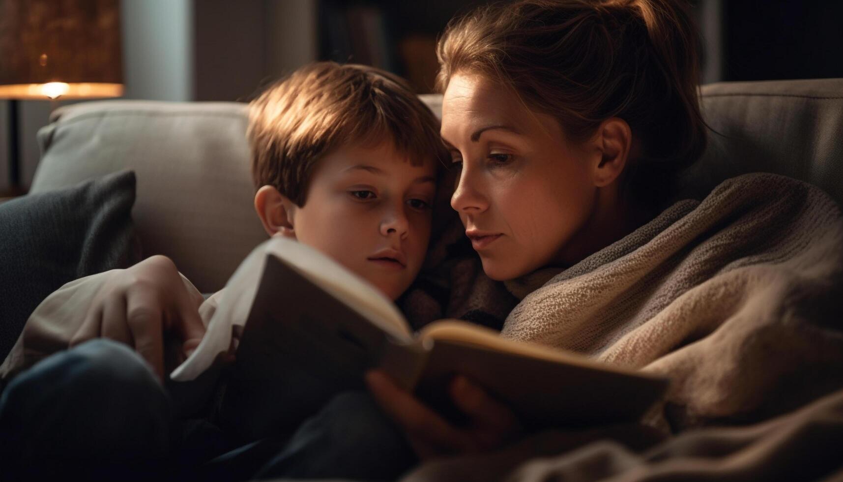 Two cute boys bonding over bedtime story generated by AI photo