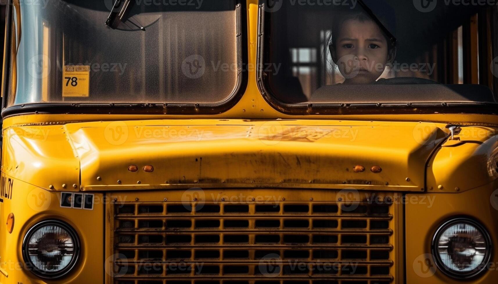 amarillo colegio autobús velocidades mediante ciudad tráfico generado por ai foto