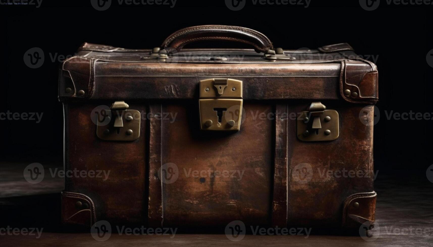 Antique leather suitcase, rusty lock, nostalgia inside generated by AI photo