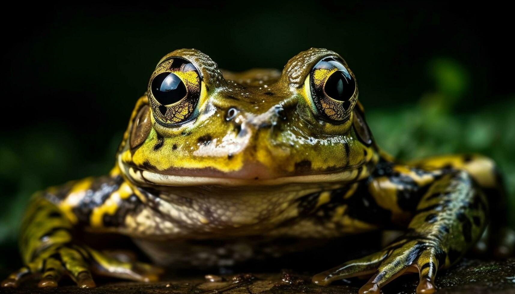 Green toad sitting in wet pond water generated by AI photo