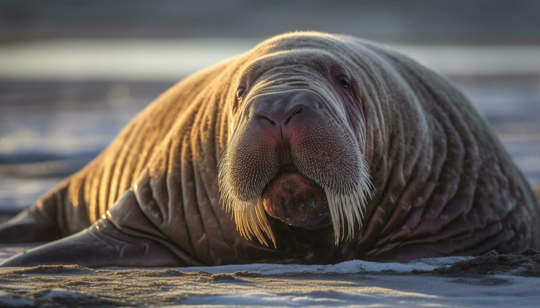 Fat seal resting on icy arctic coast generated by AI photo