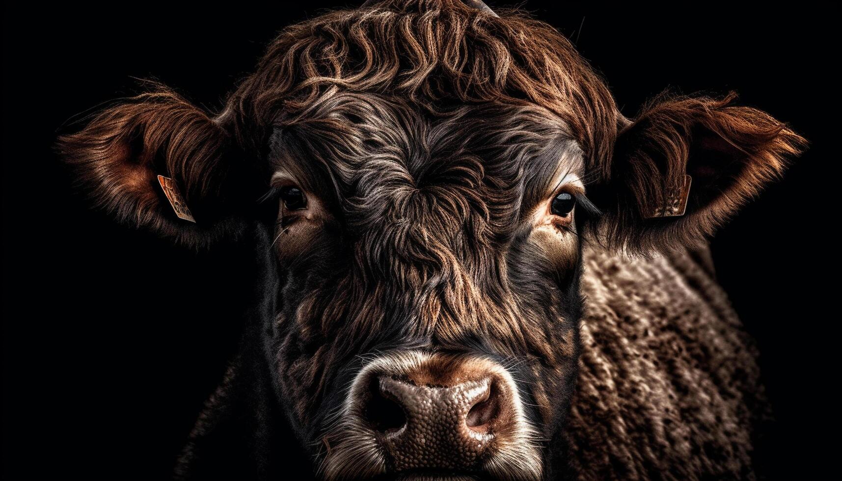 Close up portrait of cute beef cattle grazing generated by AI photo