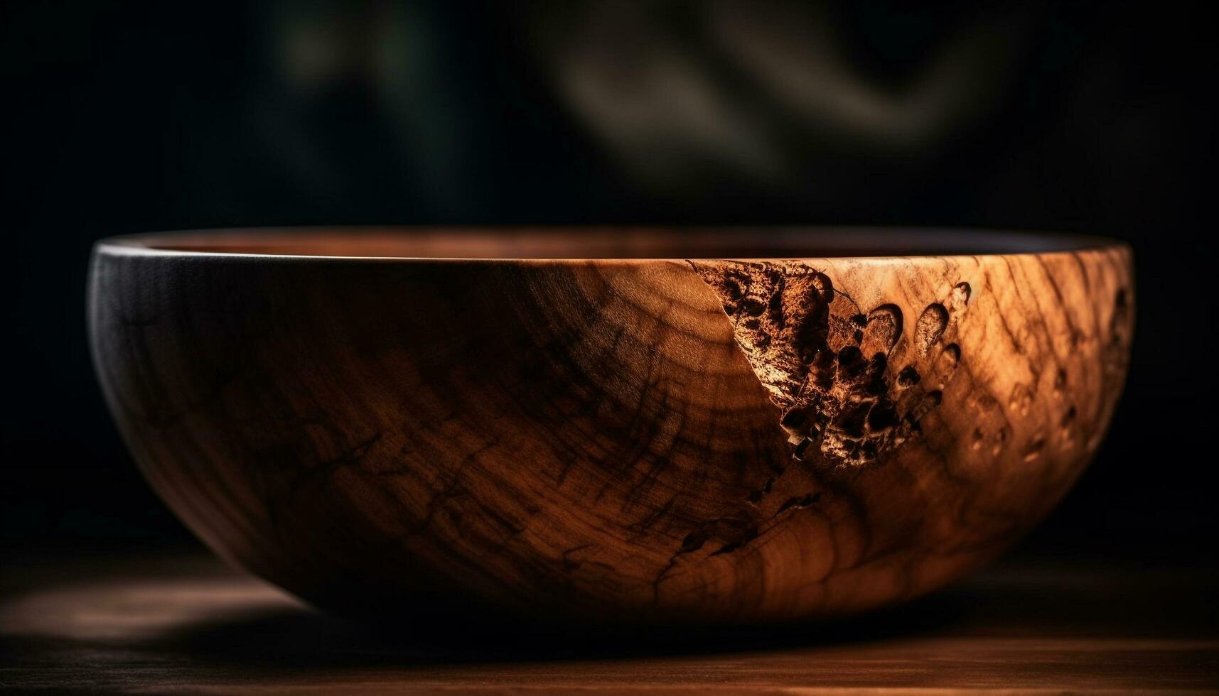 Rustic earthenware bowl on wooden table centerpiece generated by AI photo