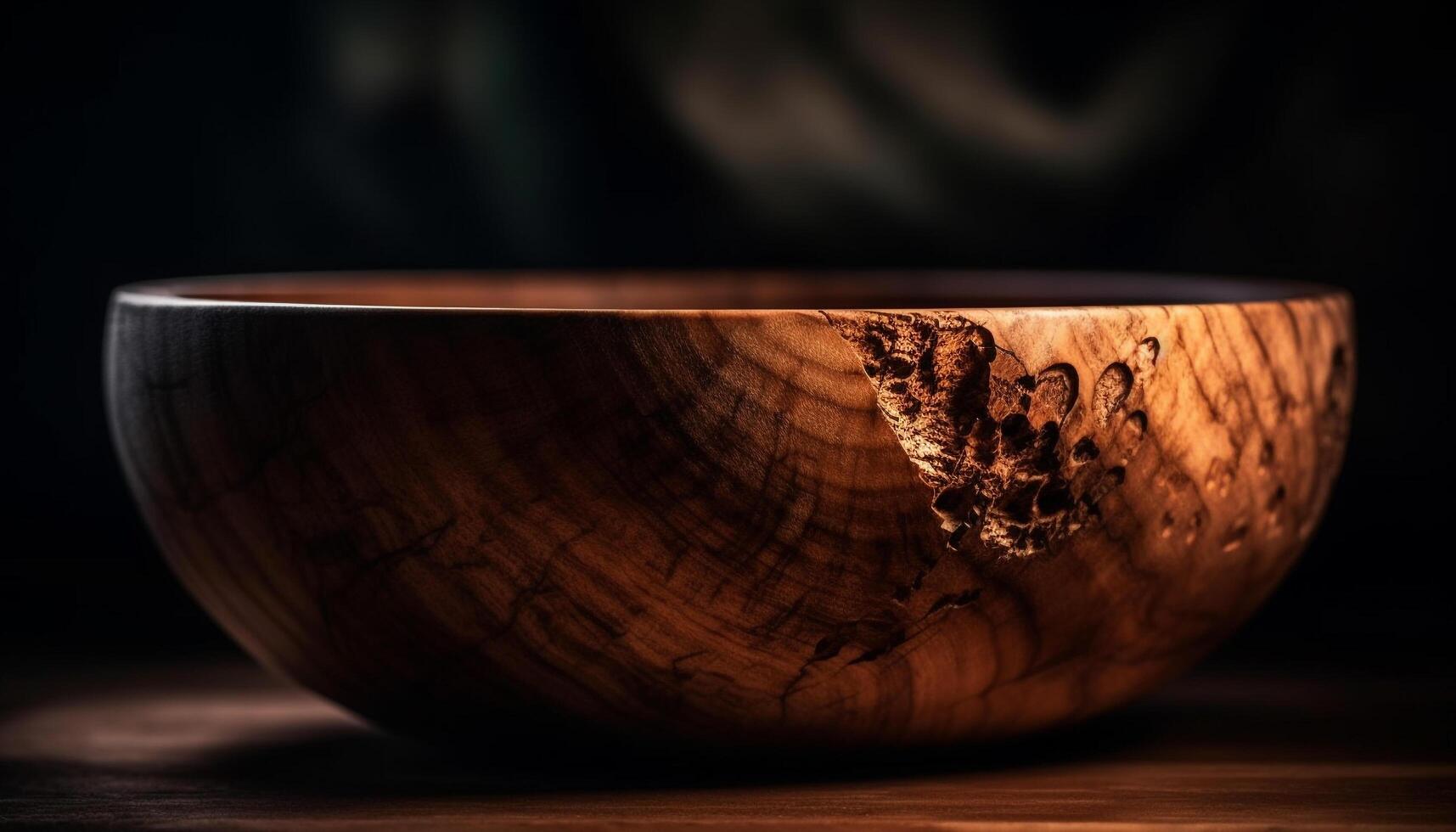 Rustic earthenware bowl on wooden table centerpiece generated by AI photo