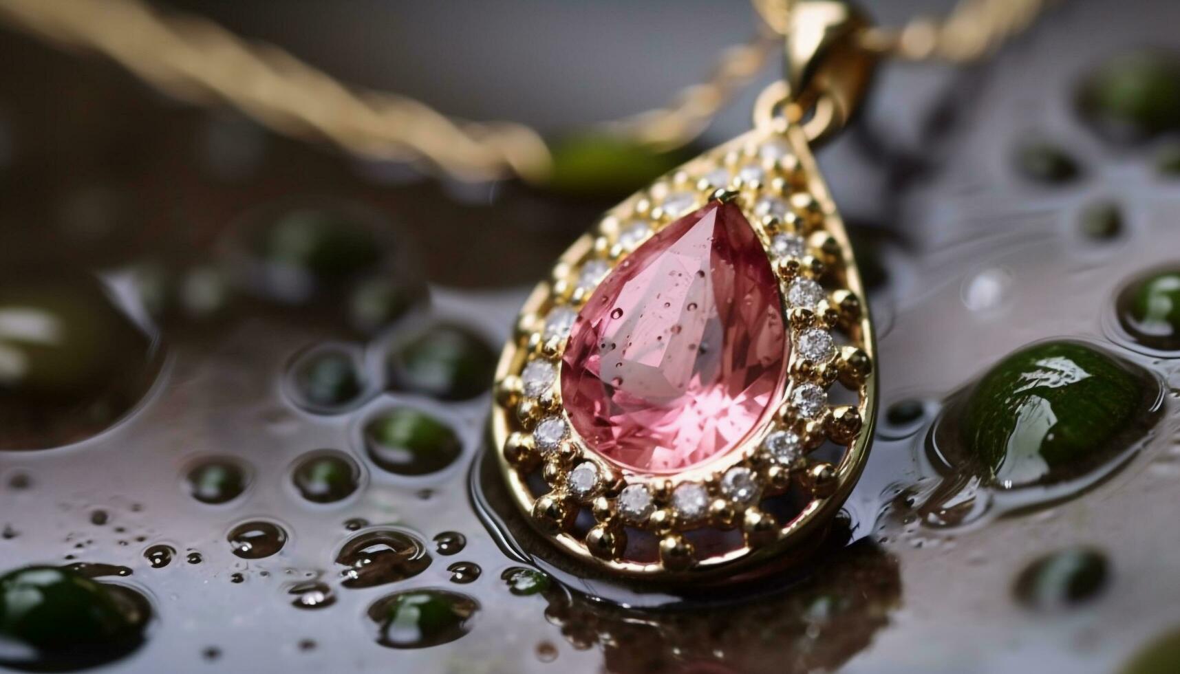 Shiny gemstone necklace reflects elegance and wealth generated by AI photo