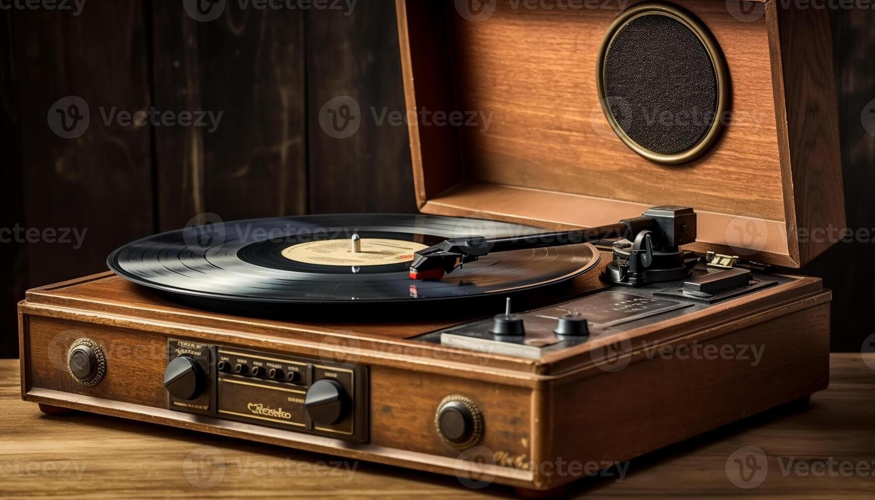 Antique turntable spinning memories of old nightlife generated by AI photo