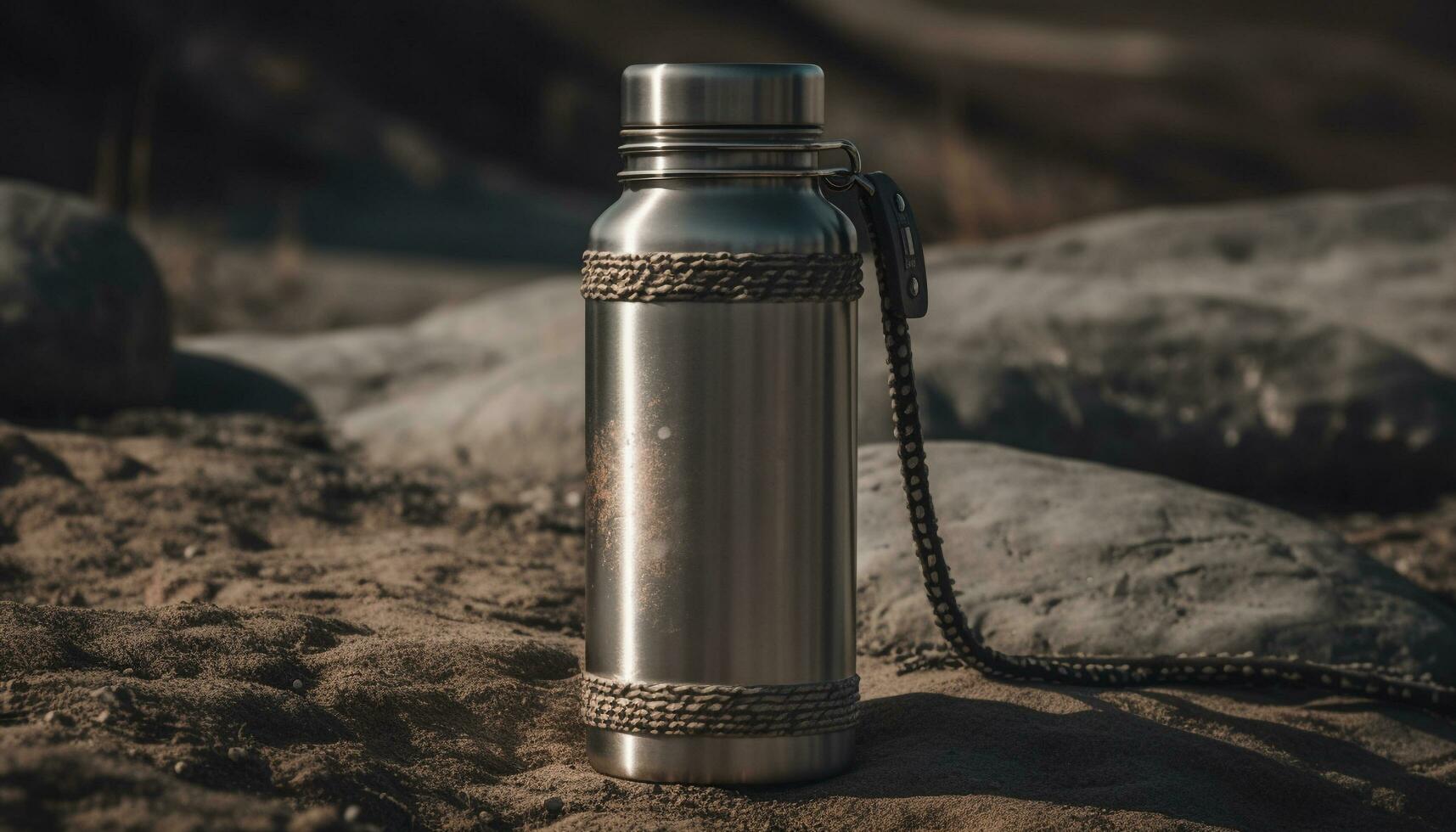 Old fashioned glass bottle holds fresh water outdoors generated by AI photo