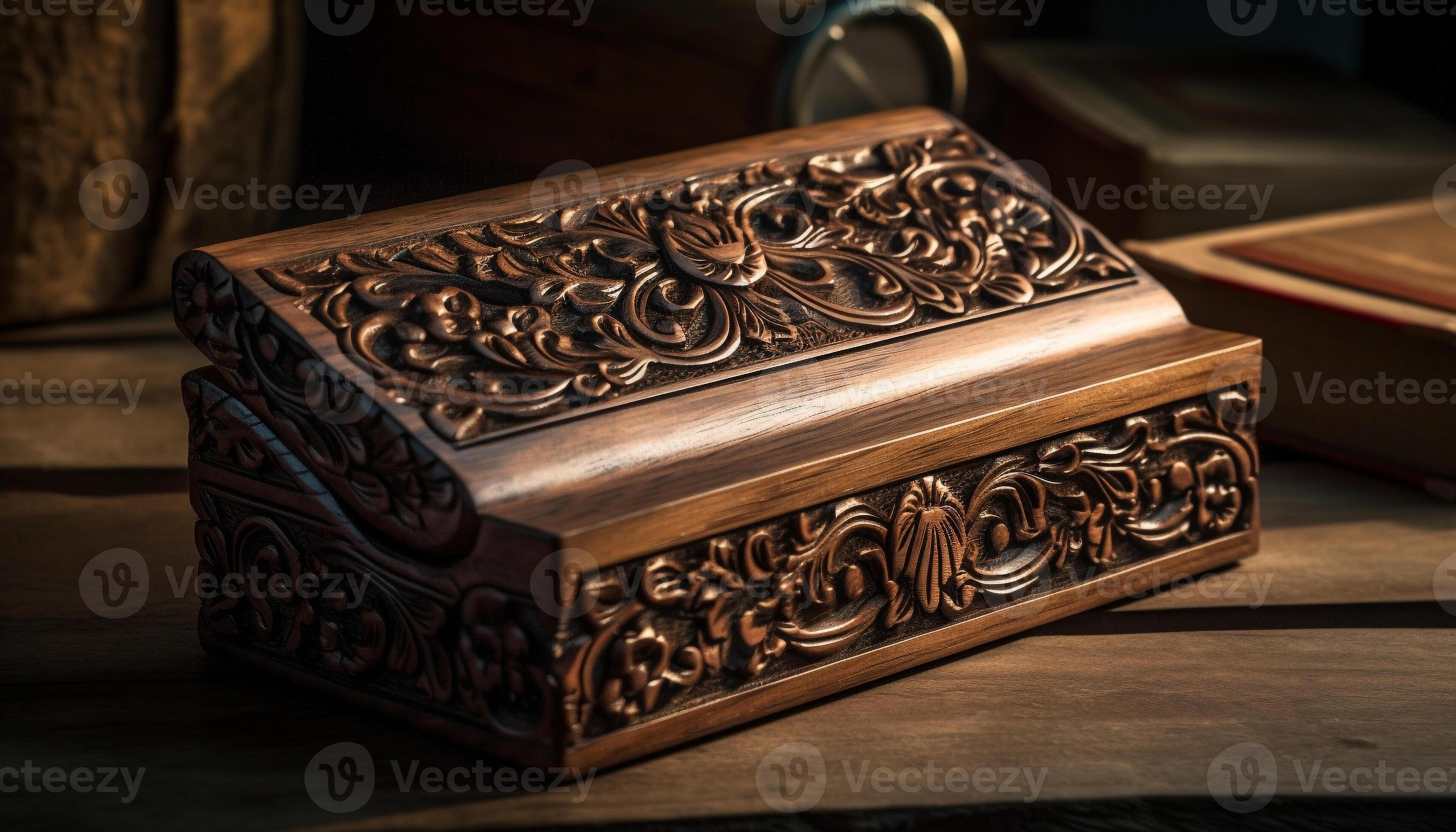 Antique wooden Bible box ornate, elegant design generated by AI