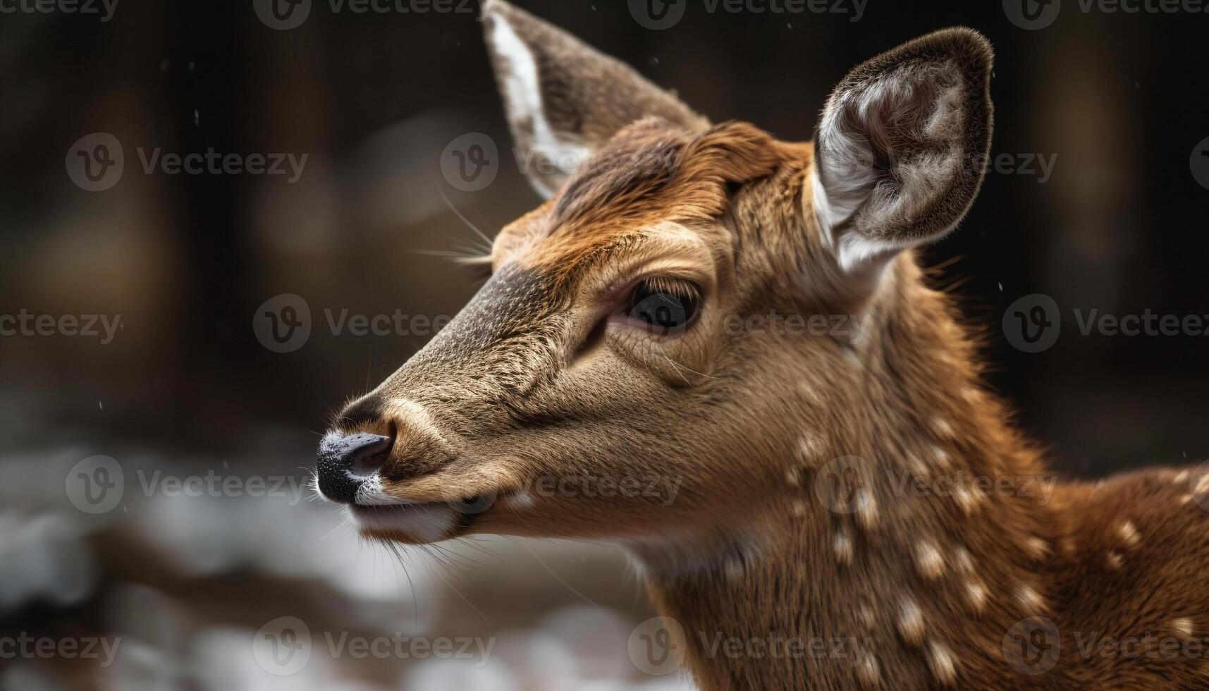 Cute deer in winter forest, close up portrait generated by AI photo