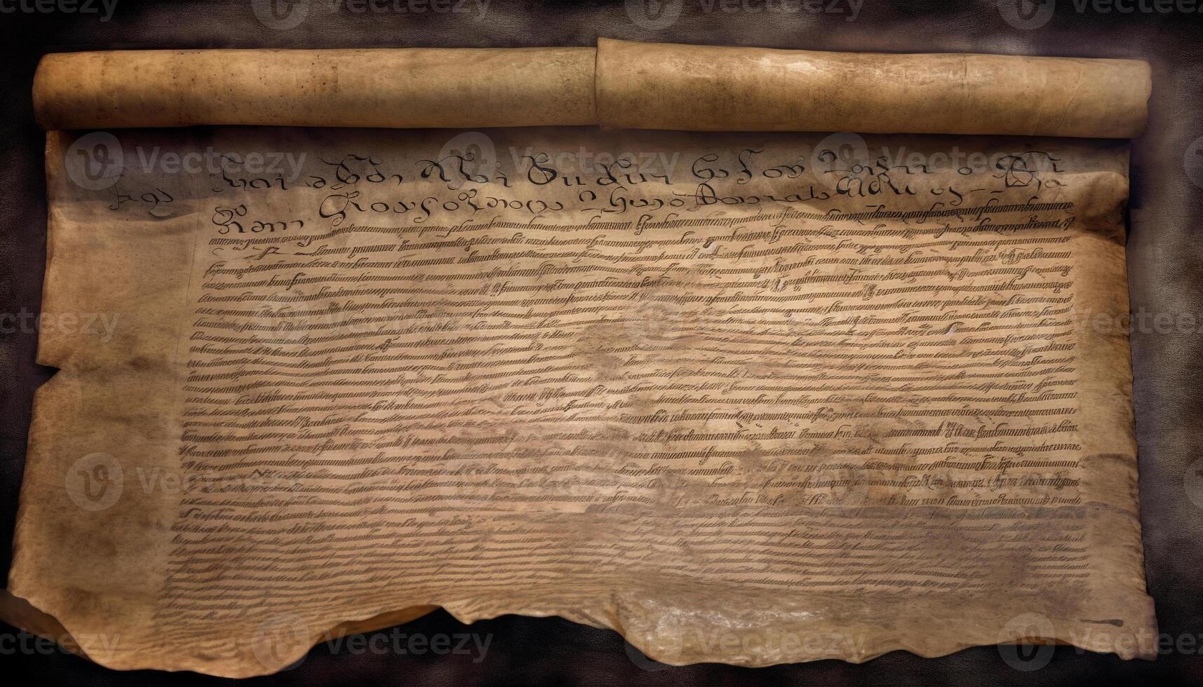 Ancient manuscript on old parchment, religious text generated by AI photo