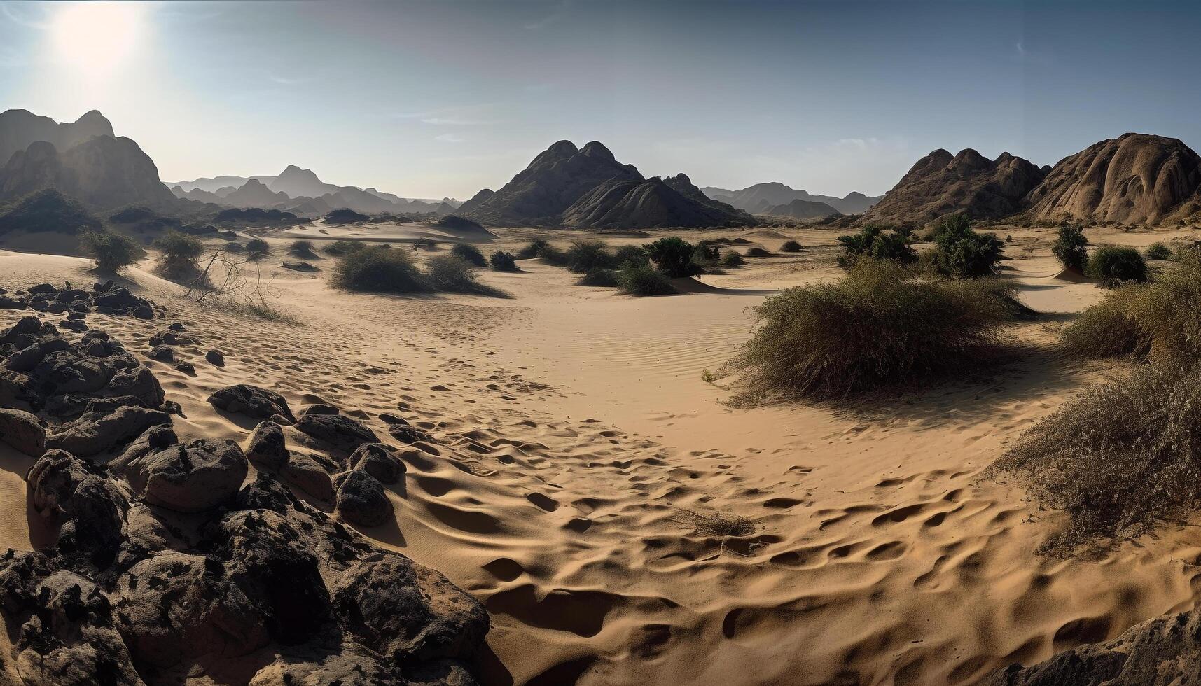 Majestic sandstone mountain range, eroded by time generated by AI photo