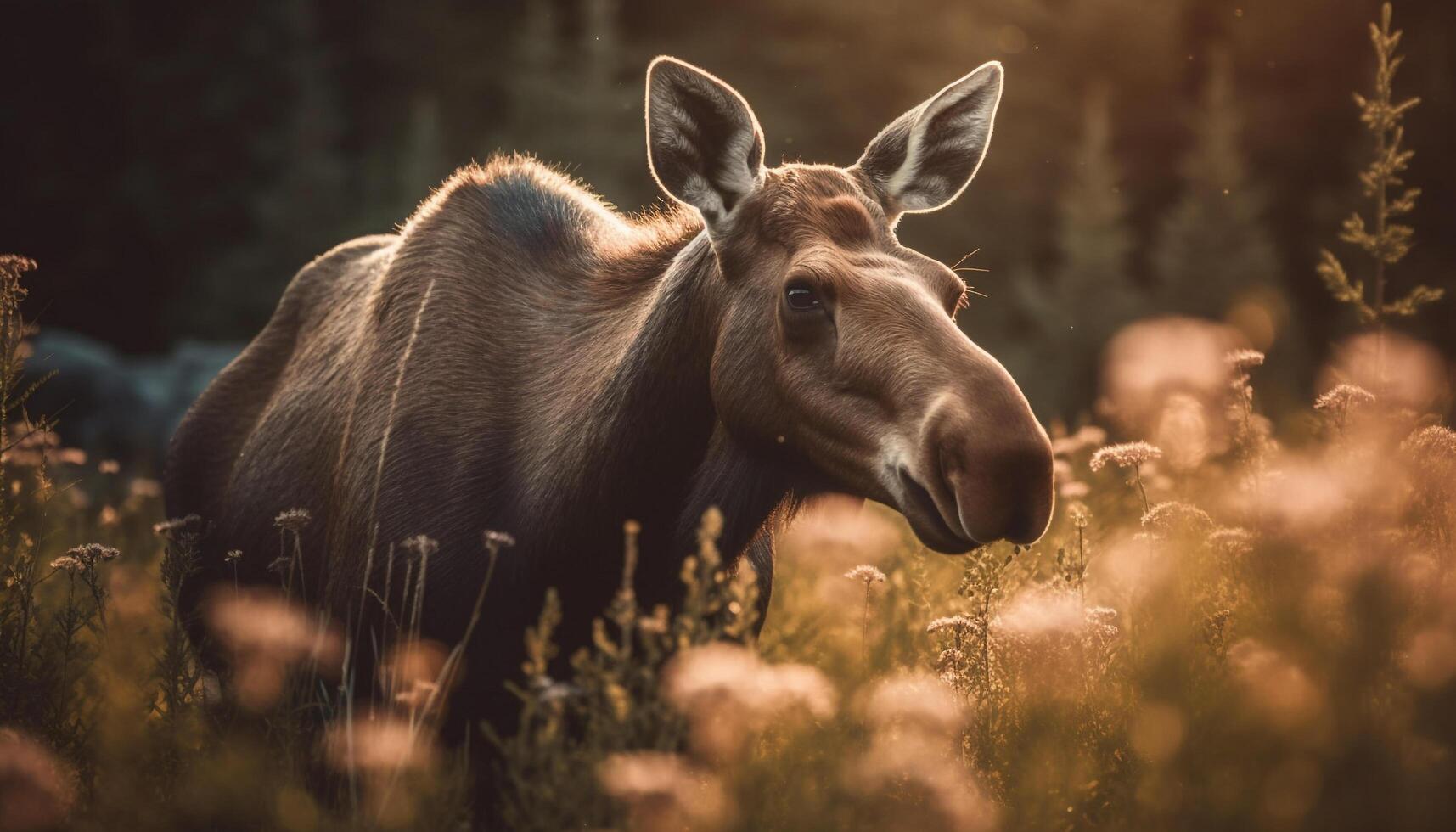 Cute young goat grazing in green meadow generated by AI photo