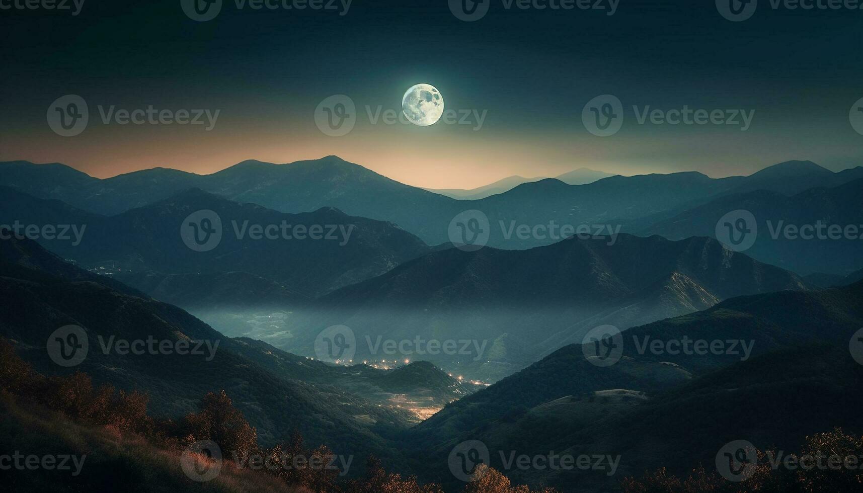 Majestic mountain range, tranquil scene, moonlight mystery generated by AI photo