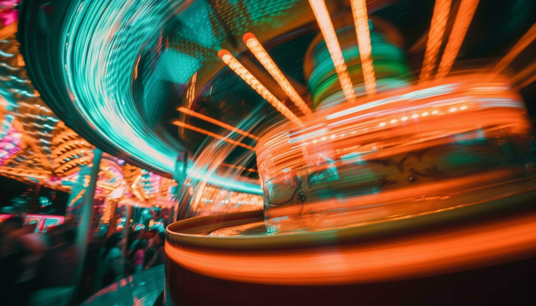 Vibrant carnival ride spins with glowing excitement generated by AI photo