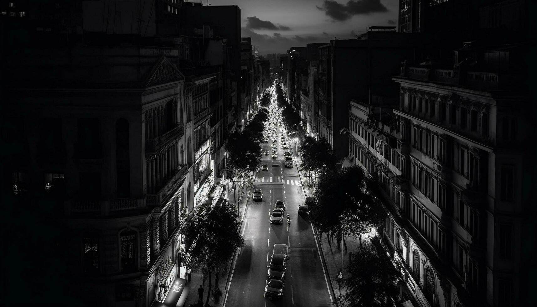 iluminado ciudad horizonte, borroso movimiento, No personas generado por ai foto