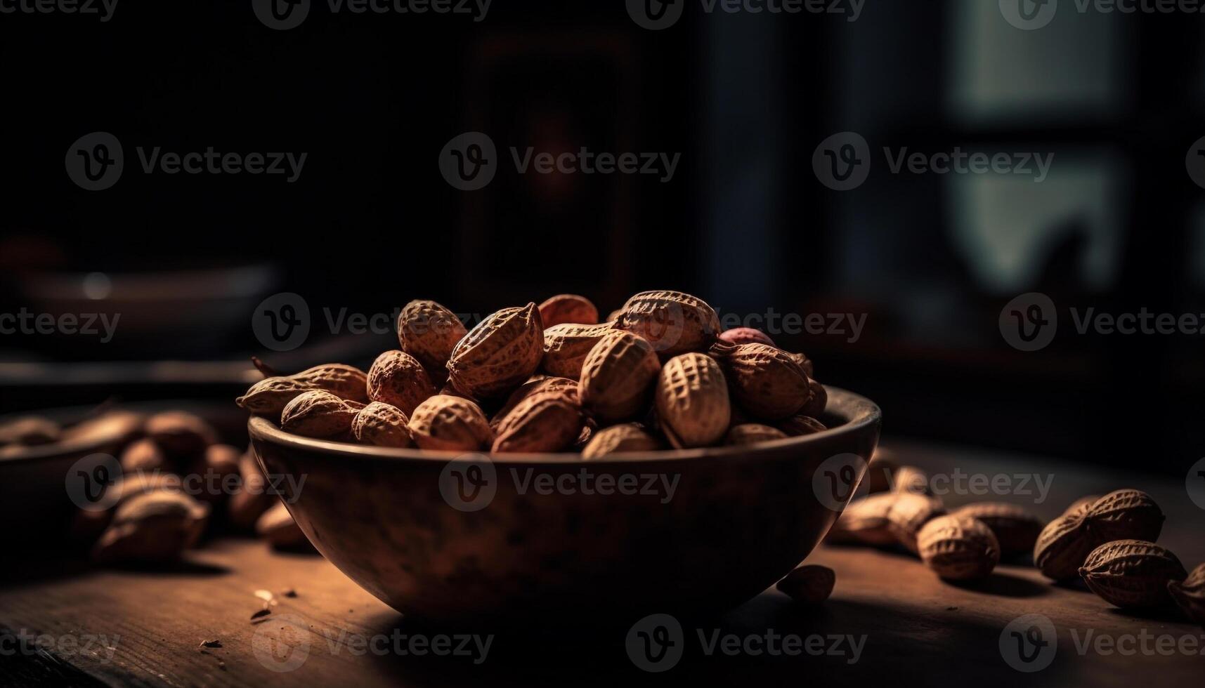 Healthy snack bowl nuts and fruits galore generated by AI photo