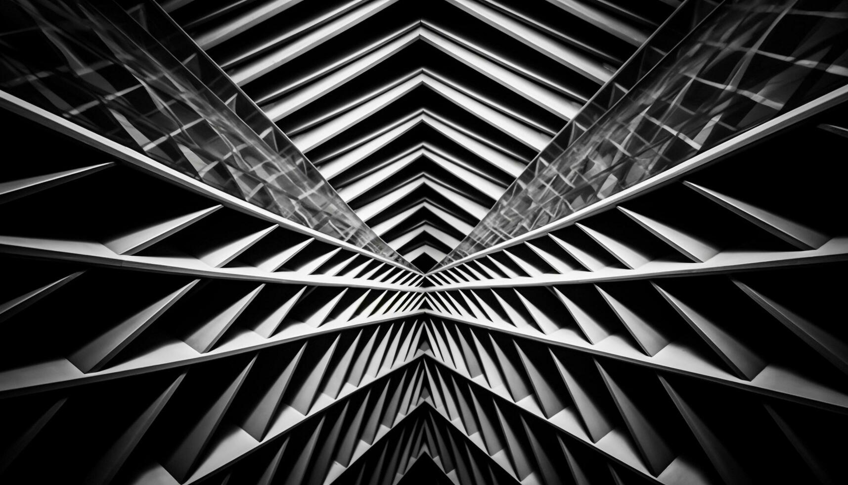Futuristic architecture shapes modern black and white backdrop generated by AI photo