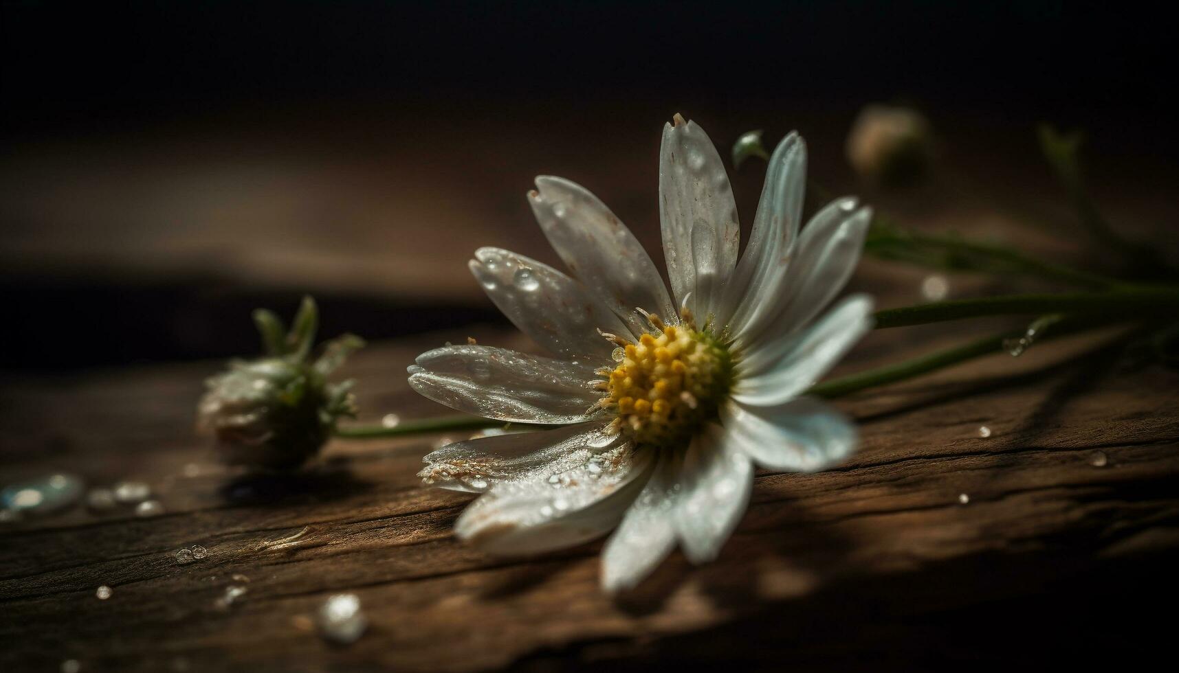 Fresco manzanilla planta, mojado con Mañana Rocío generado por ai foto