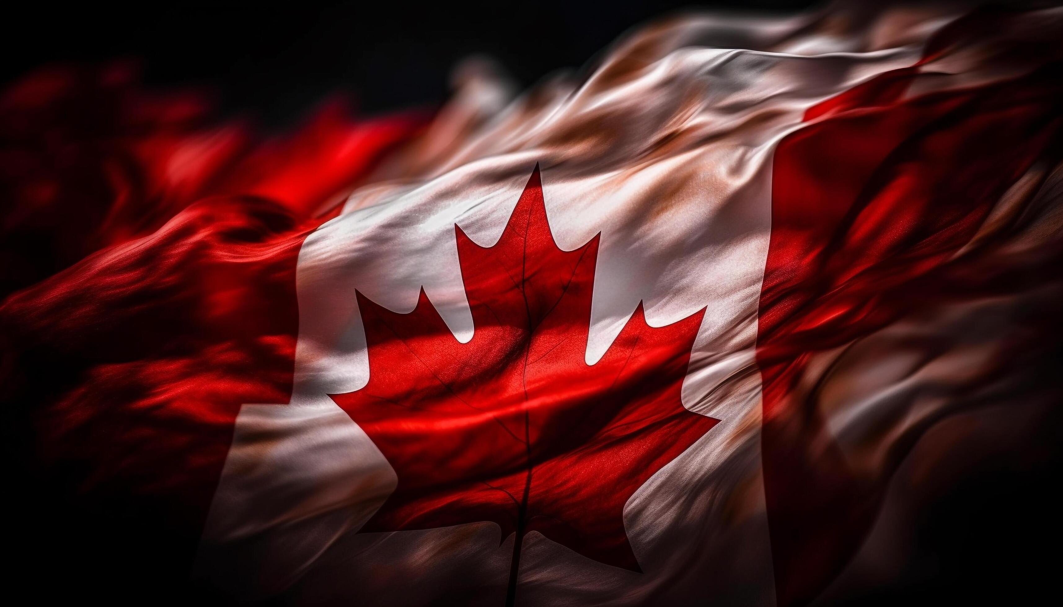 Canadian flag waving in vibrant autumn backdrop generated by AI Canadian flag waving in vibrant autumn backdrop generated by AI