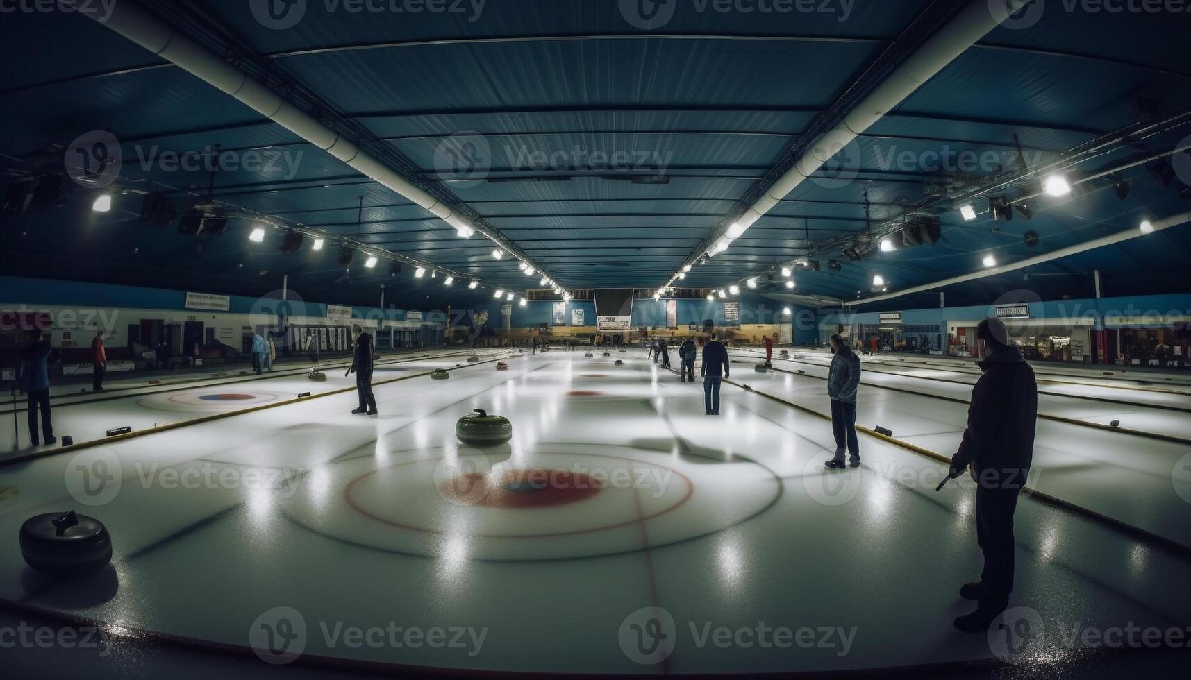 Men inside ice rink compete in ice skating generated by AI photo