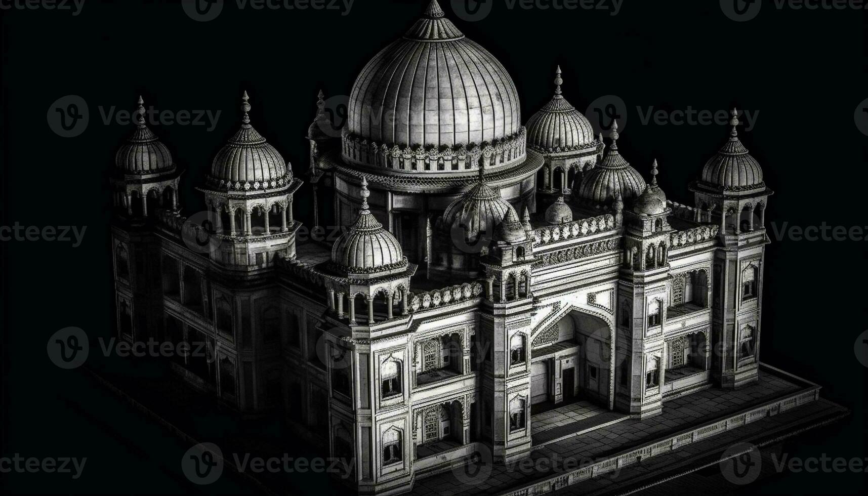 Monochrome cityscape illuminated by famous religious monuments generated by AI photo