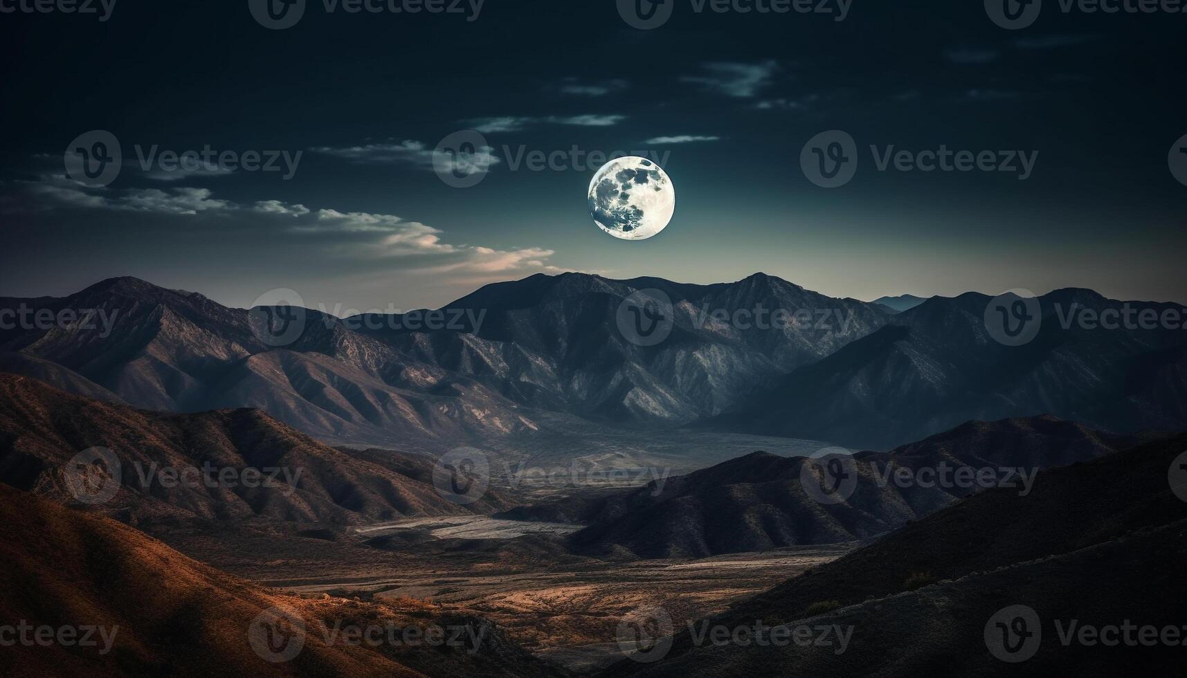 Majestic mountain peak under moonlight and stars generated by AI photo