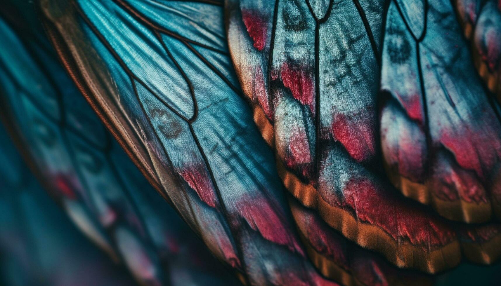 Vibrant feather shapes on green plant backdrop generated by AI photo