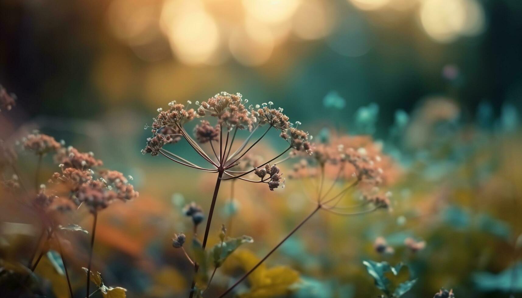 Fresh wildflower meadow in soft morning dew generated by AI photo