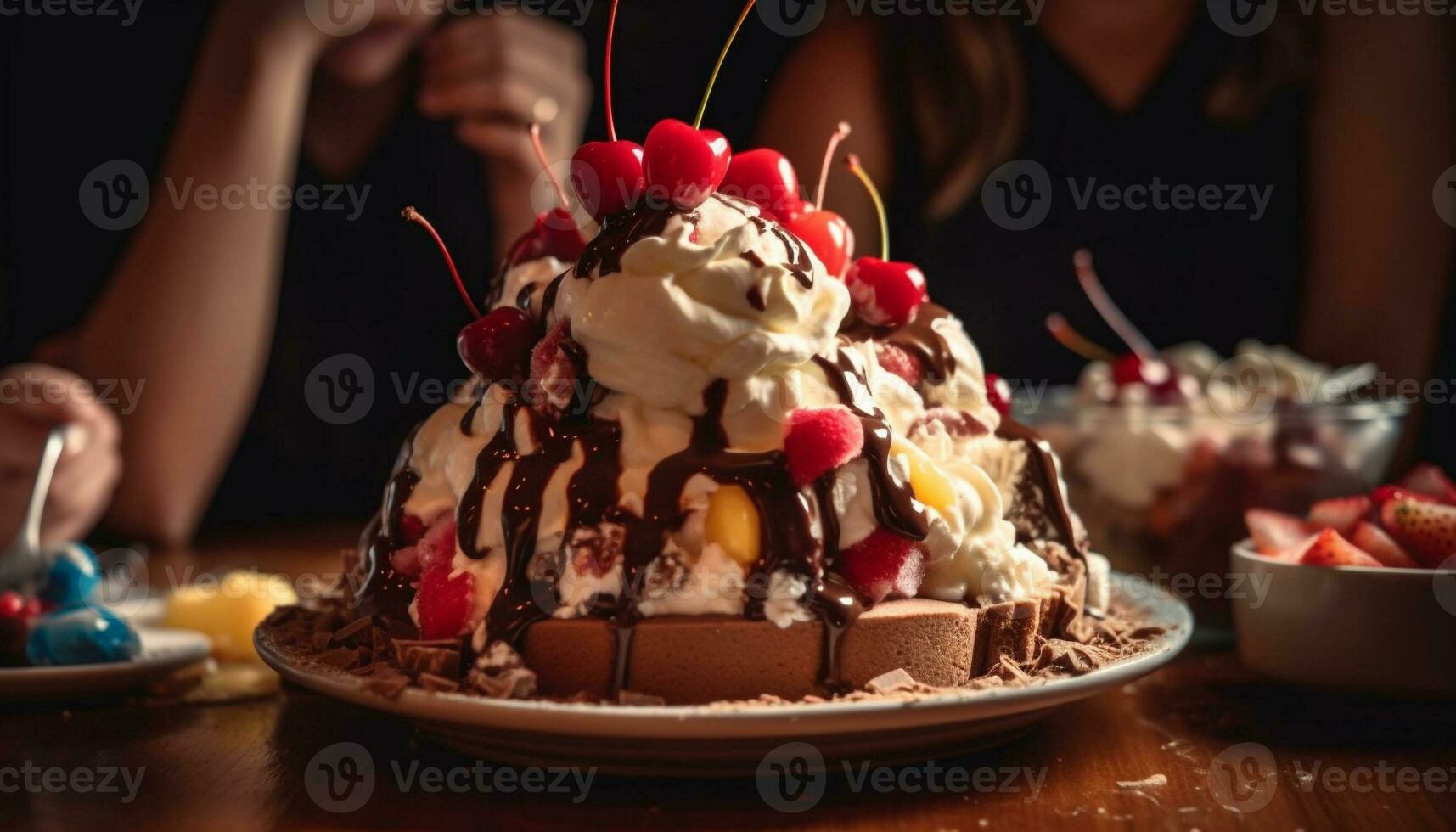 Indulgent chocolate dessert plate with fresh berries generated by AI photo