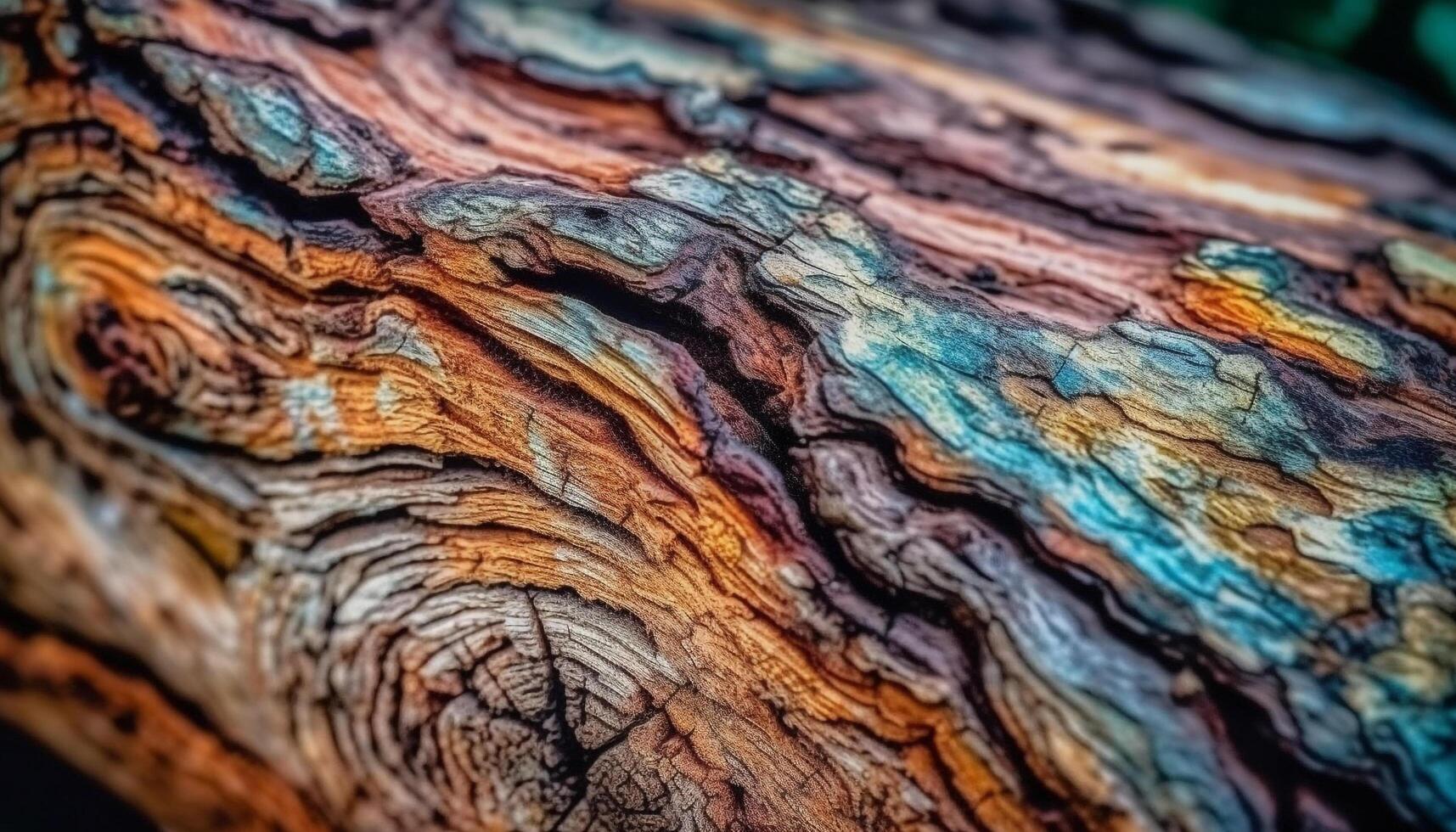 Rough weathered pine tree plank, multi colored striped backdrop generated by AI photo