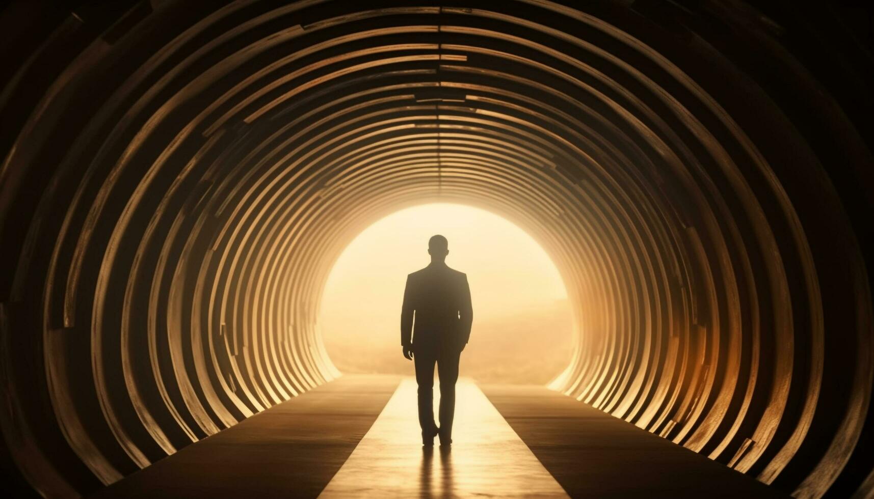 Silhouette of successful businessman walking towards the future generated by AI photo