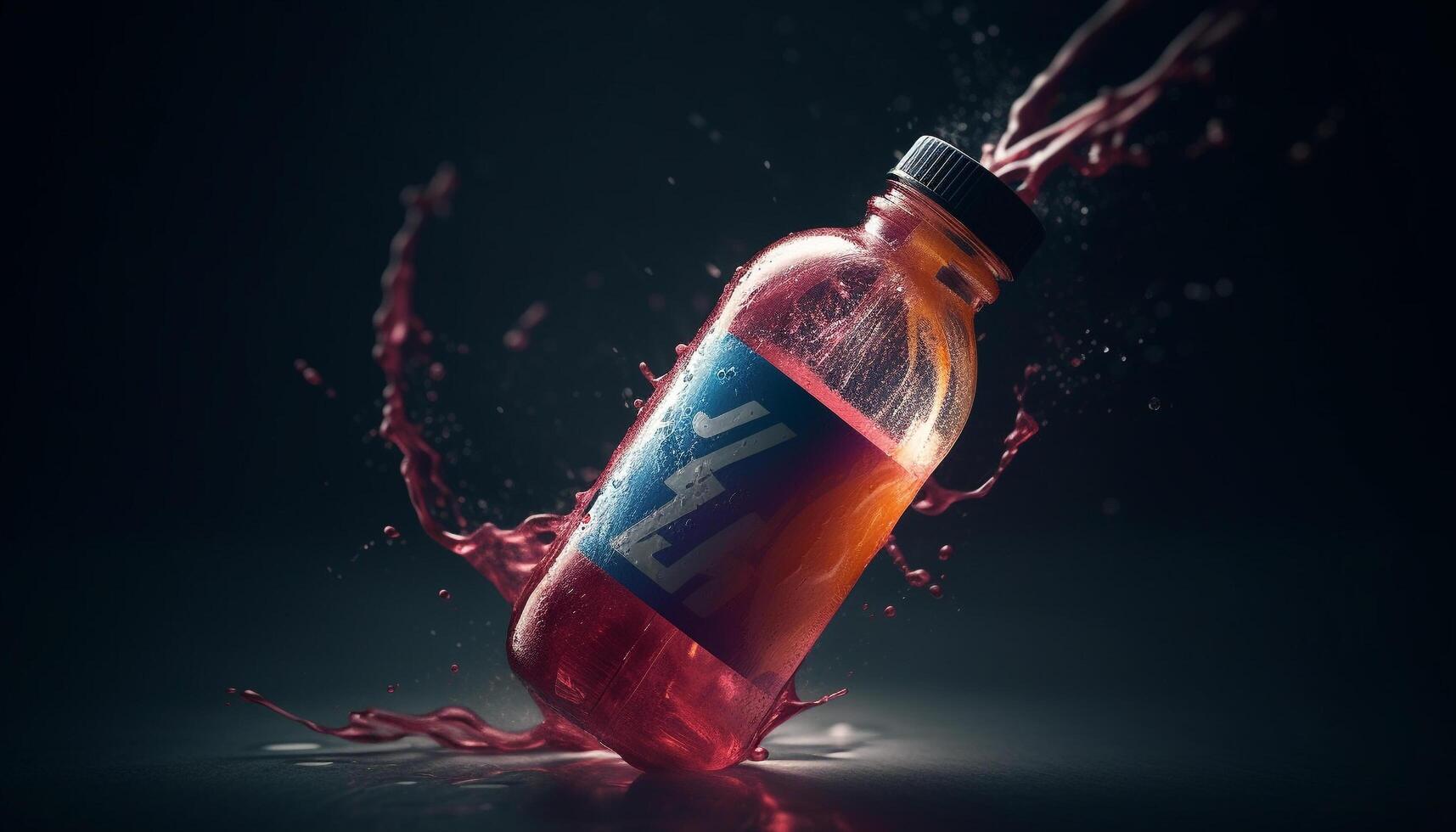 Liquid medicine pouring from bottle, splashing wetly generated by AI photo