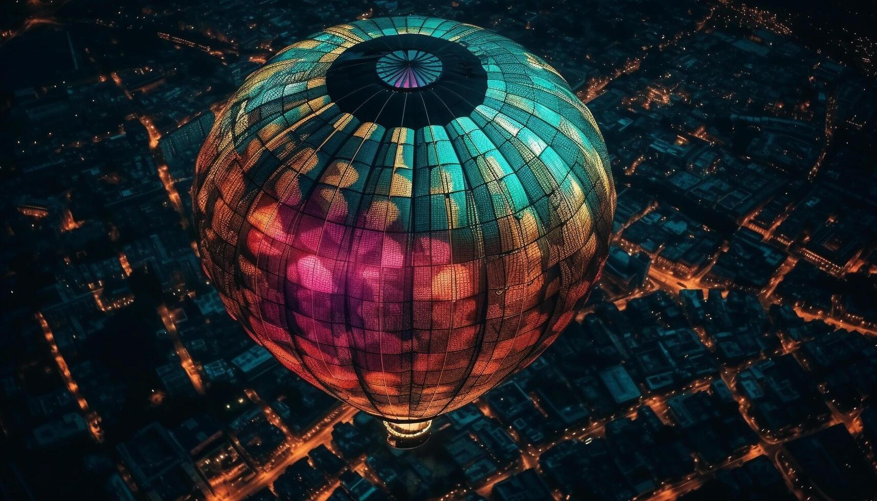 Vibrant city nightlife illuminated by multi colored lights generated by AI photo