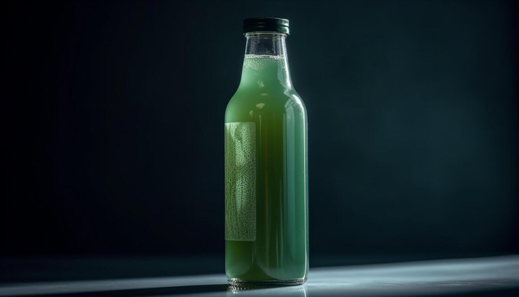 Fresh green soda in glass bottle, refreshing drink generated by AI photo