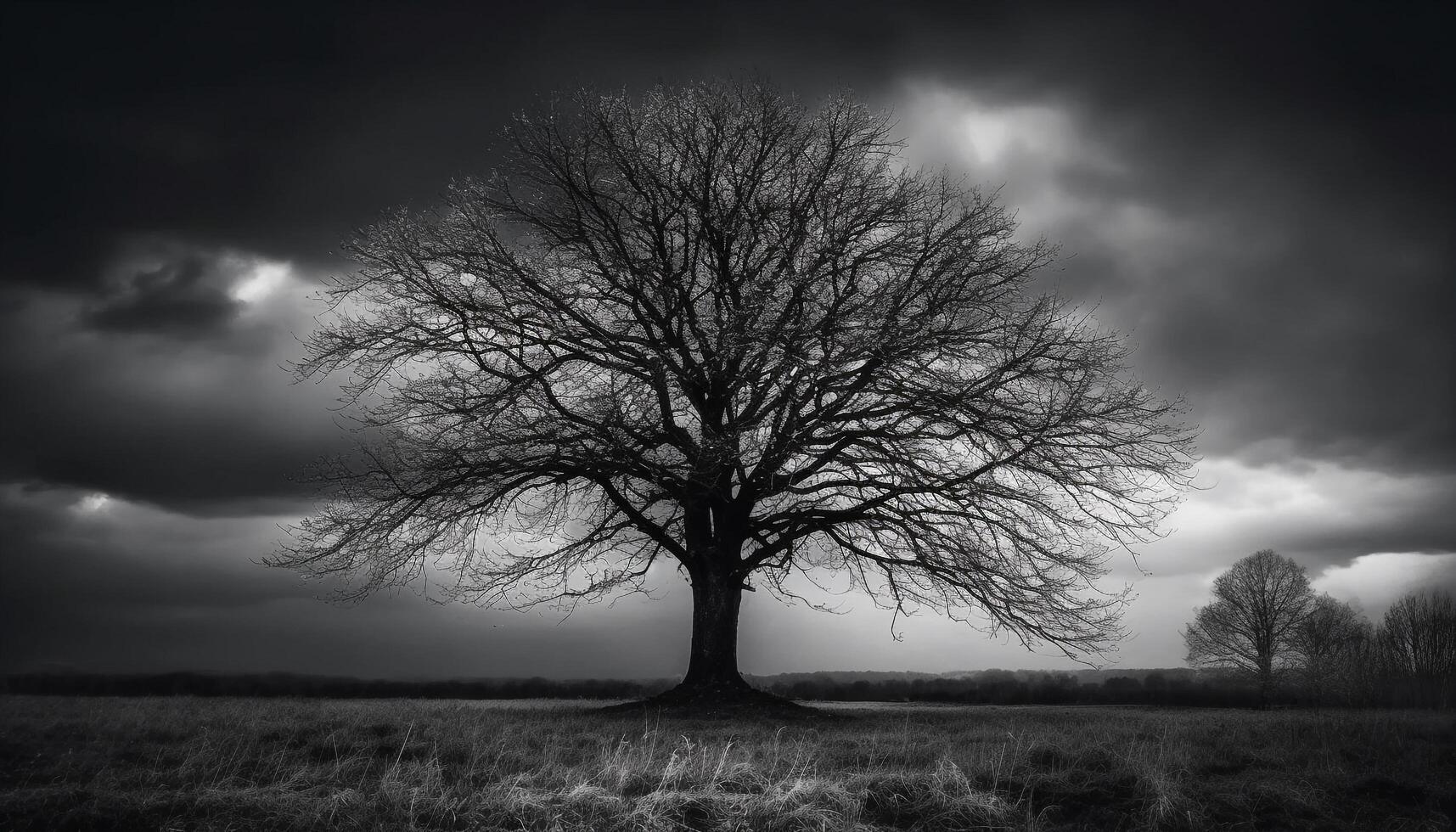 Silhouette of tree against moody sky generated by AI photo