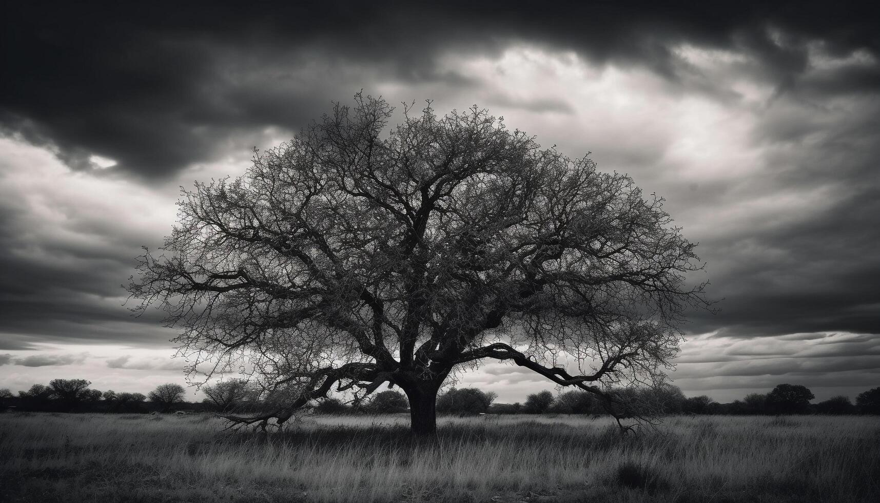 Silhouette of tree against moody sky generated by AI photo