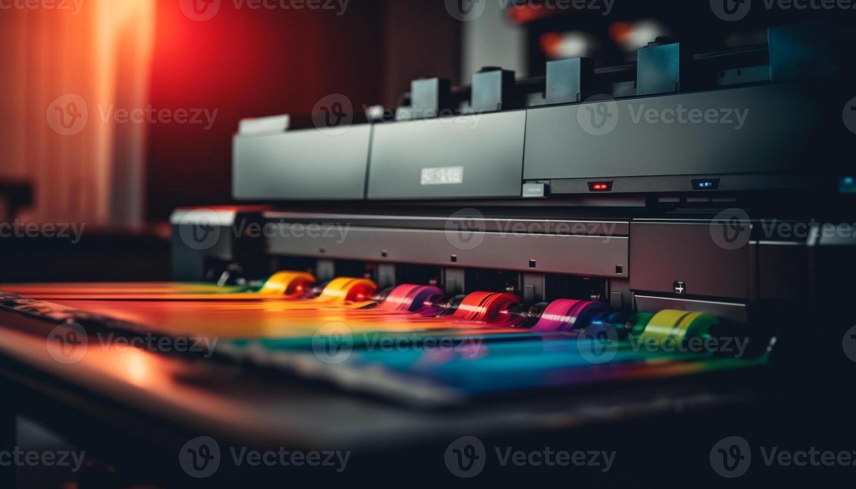 Illuminated turntable on table in nightclub performance space generated by AI photo