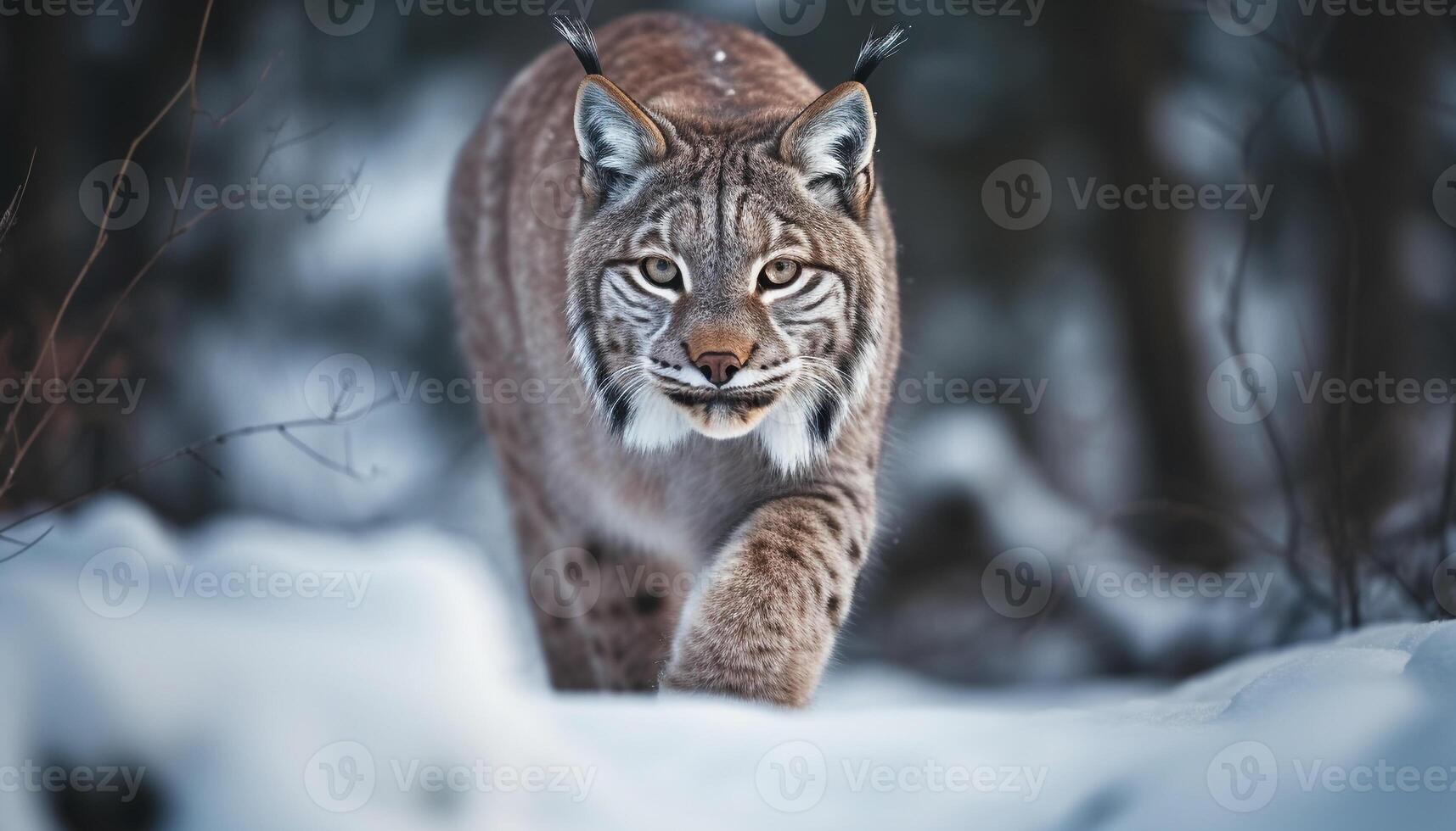 Bengal tiger staring, close up portrait in snow photo