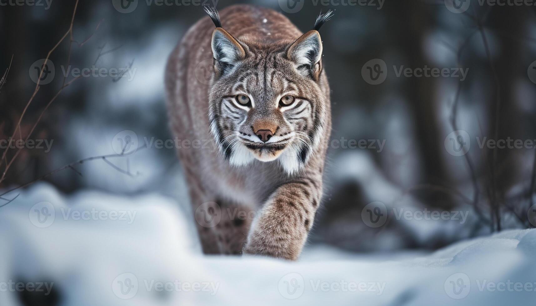 Bengala Tigre curioso, cerca arriba retrato en nieve generativo ai foto