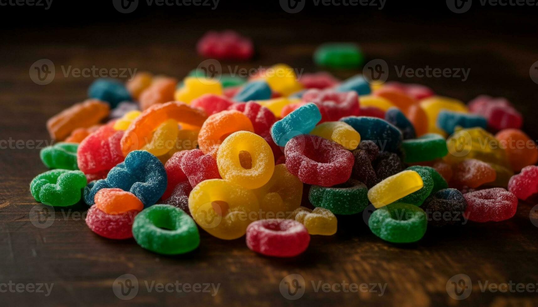 Abundance of colorful sweets, childhood indulgence fun generated by AI photo