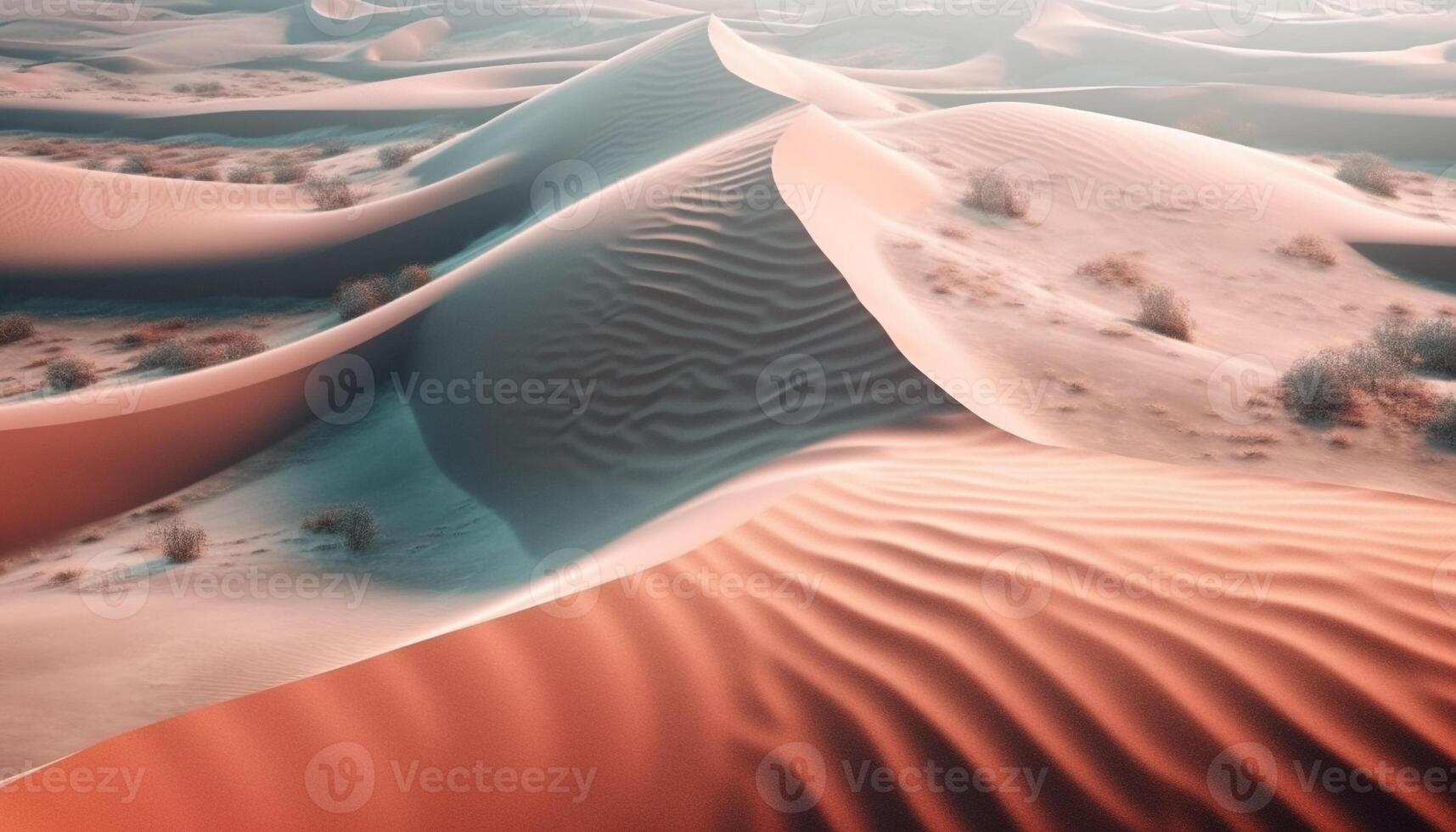 Smooth sand dunes ripple in arid Africa generated by AI photo