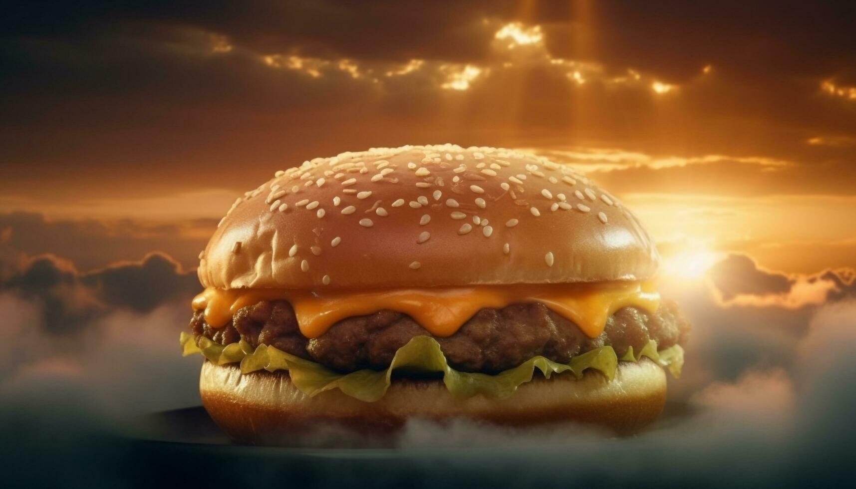 Grilled beef burger with cheese and tomato generative AI photo