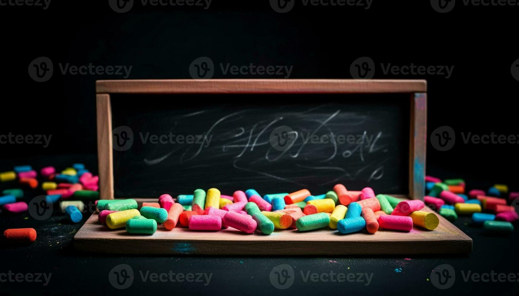 Learning colors with candy on blackboard background generated by AI photo