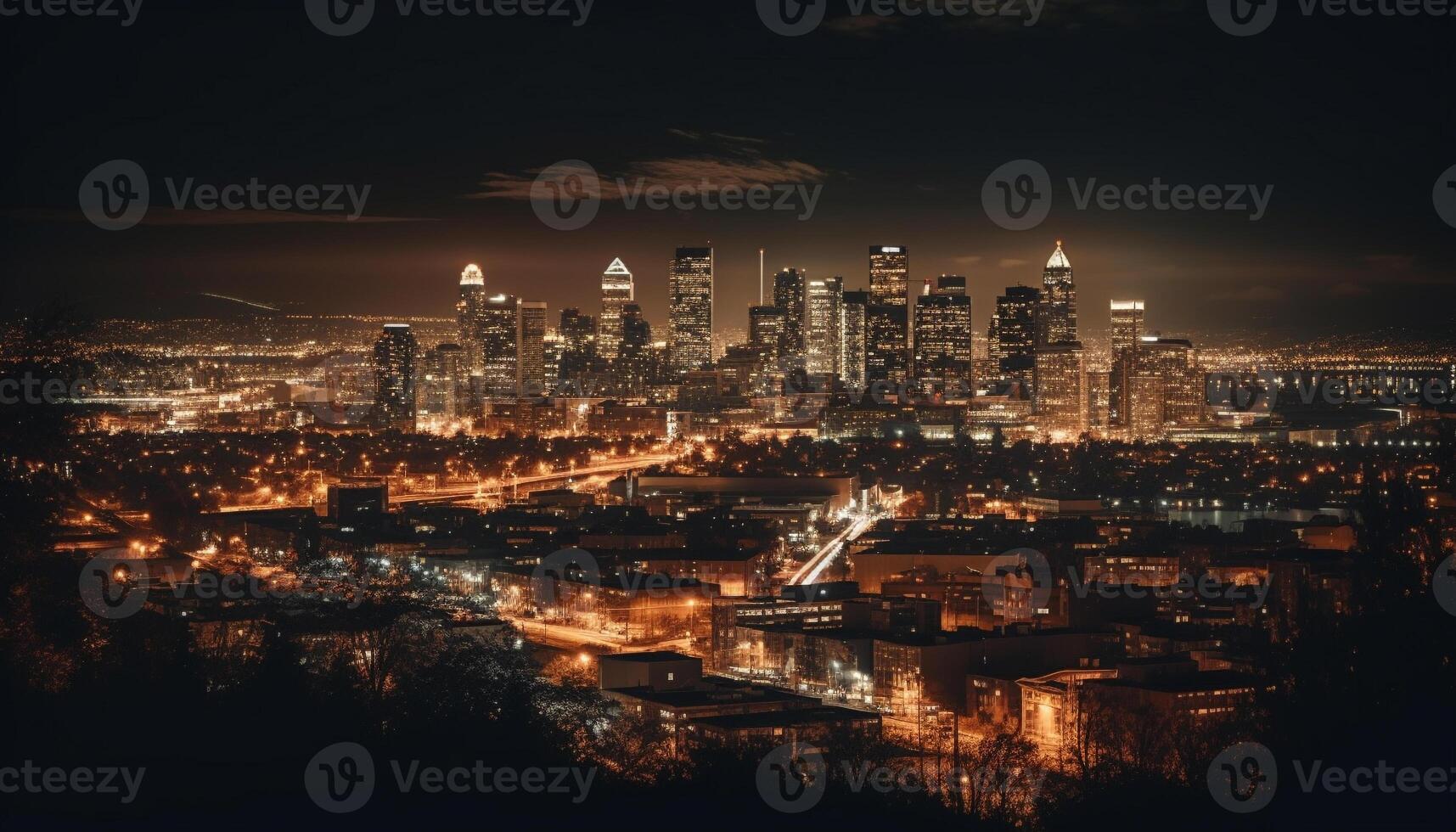 Bright city lights illuminate Alberta capital skyline generated by AI photo