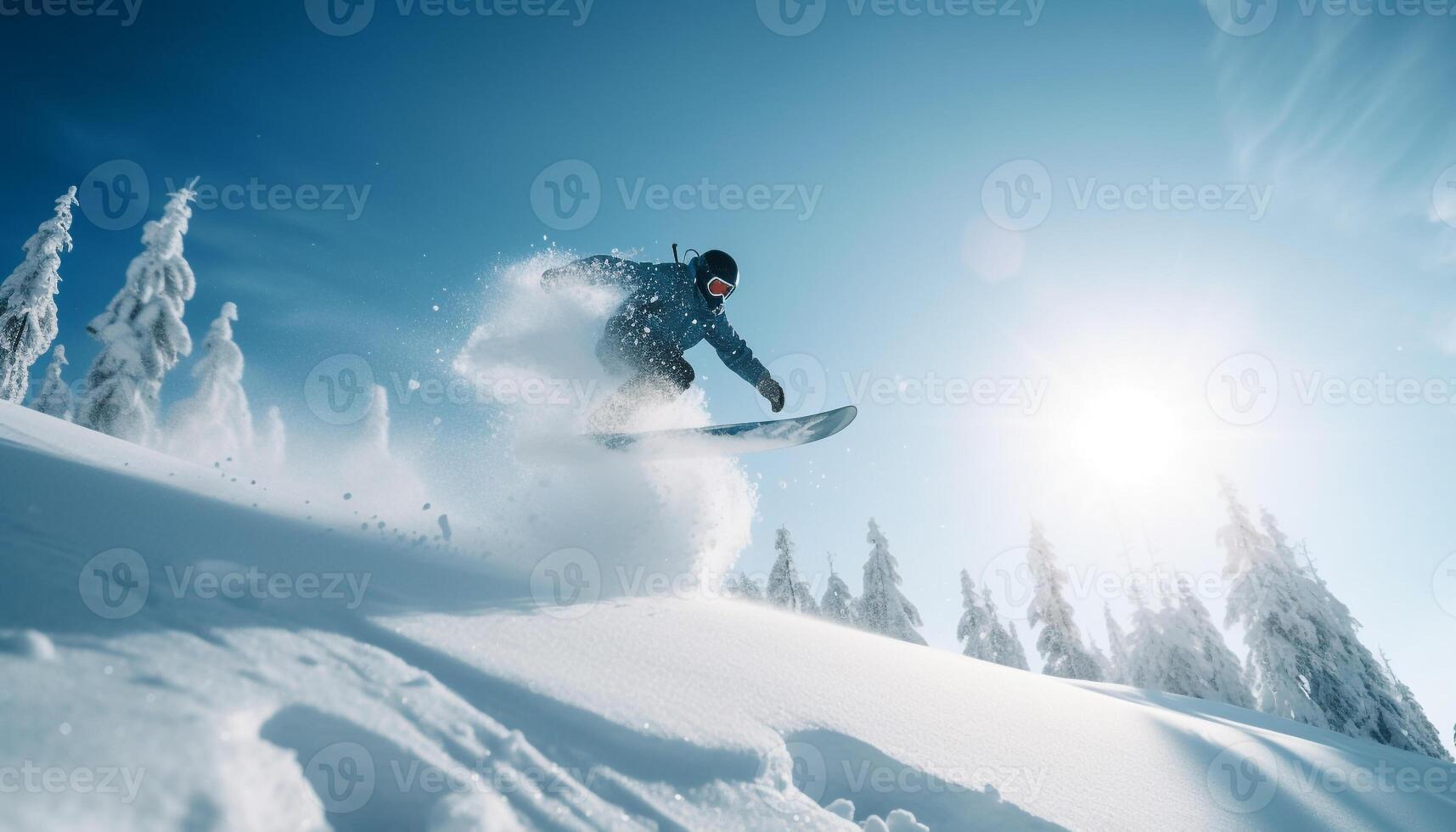 Men snowboard in extreme winter sport adventure generative AI photo